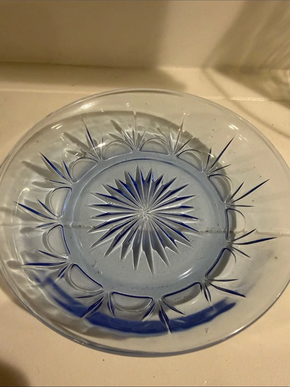 Vintage Blue Pressed Glass Decorative Serving Plate